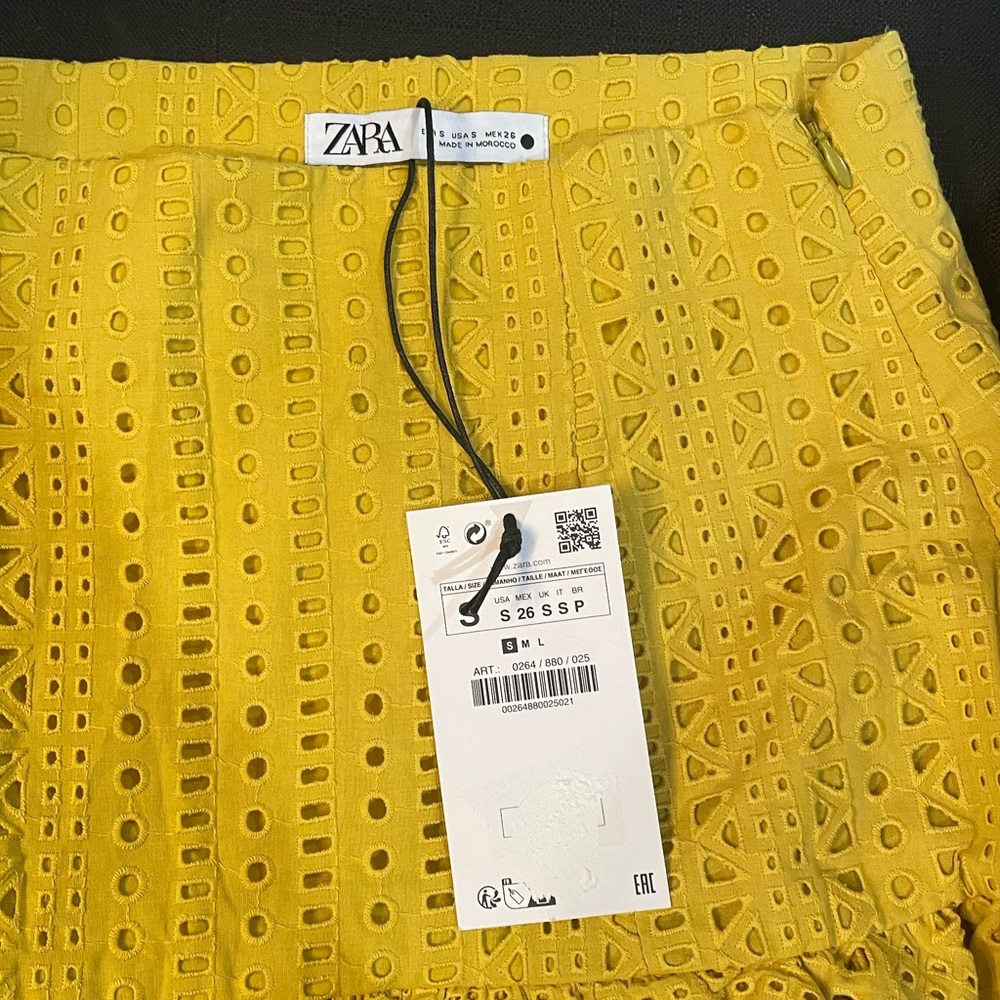 ZARA Yellow Ruffle Skirt High Waist Cut Out Embroidered Summer Size S - Picture 8 of 12